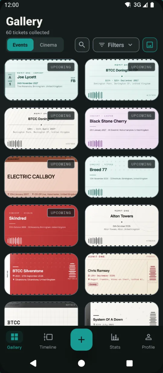 Gallery of collected tickets